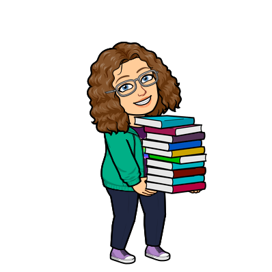 Cartoon of Ms. Pointer carrying a stack of books 